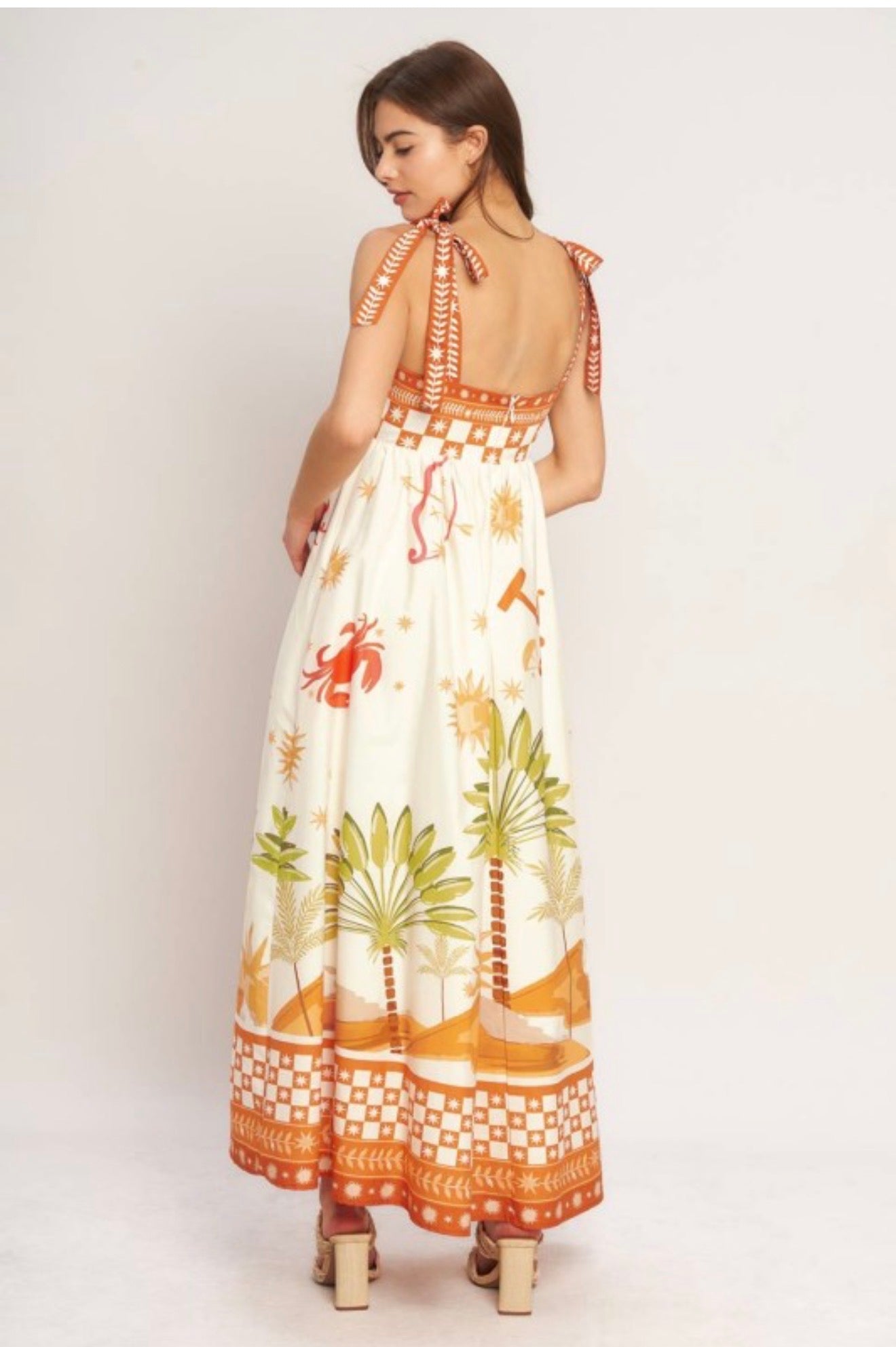 Orange Coastal Print Maxi Dress
