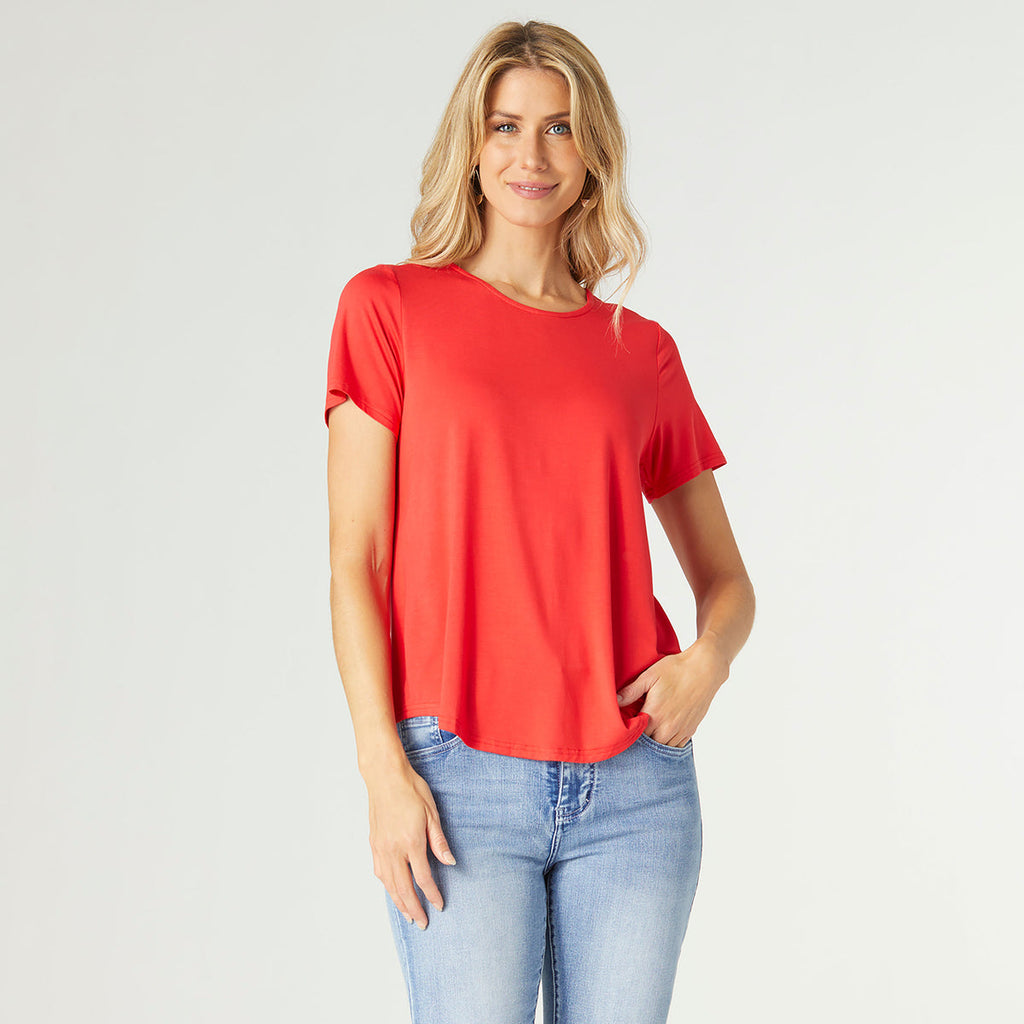 Coco Pleat Back Tee in Tango Red
