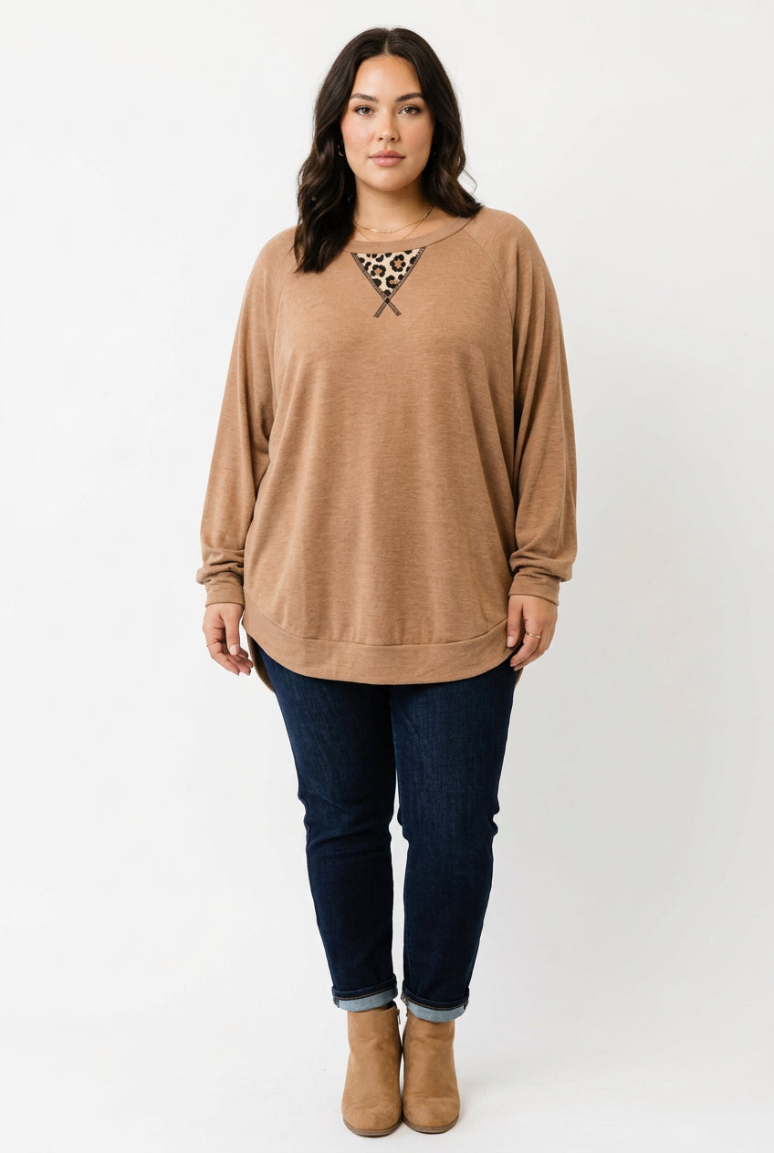 Taupe Leopard-Accent Crewneck Sweatshirt