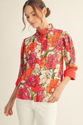 Contrast Accent Floral Top in Red
