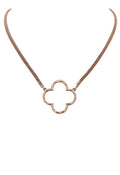 Quatrefoil Pendant Faux Leather Necklace – Gold & Ivory