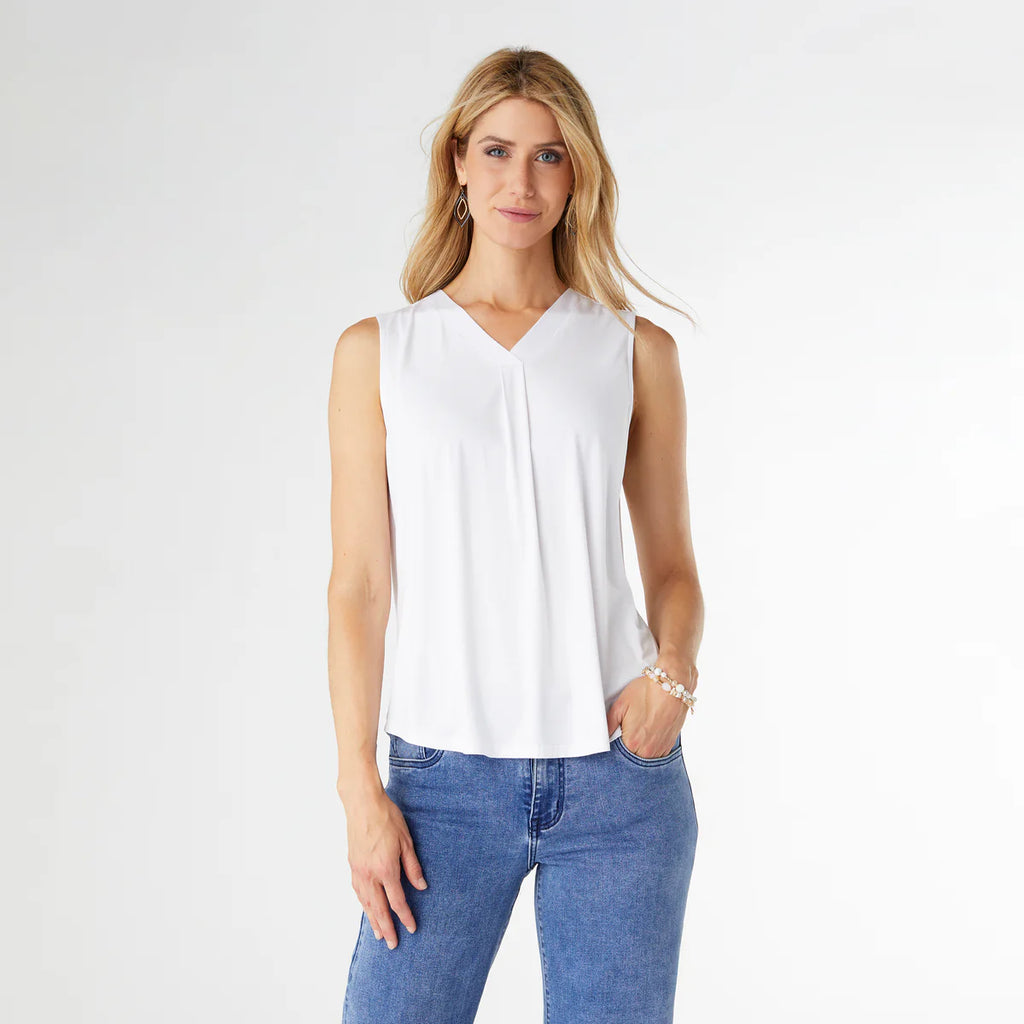 White Pleat Back V-Neck Tee