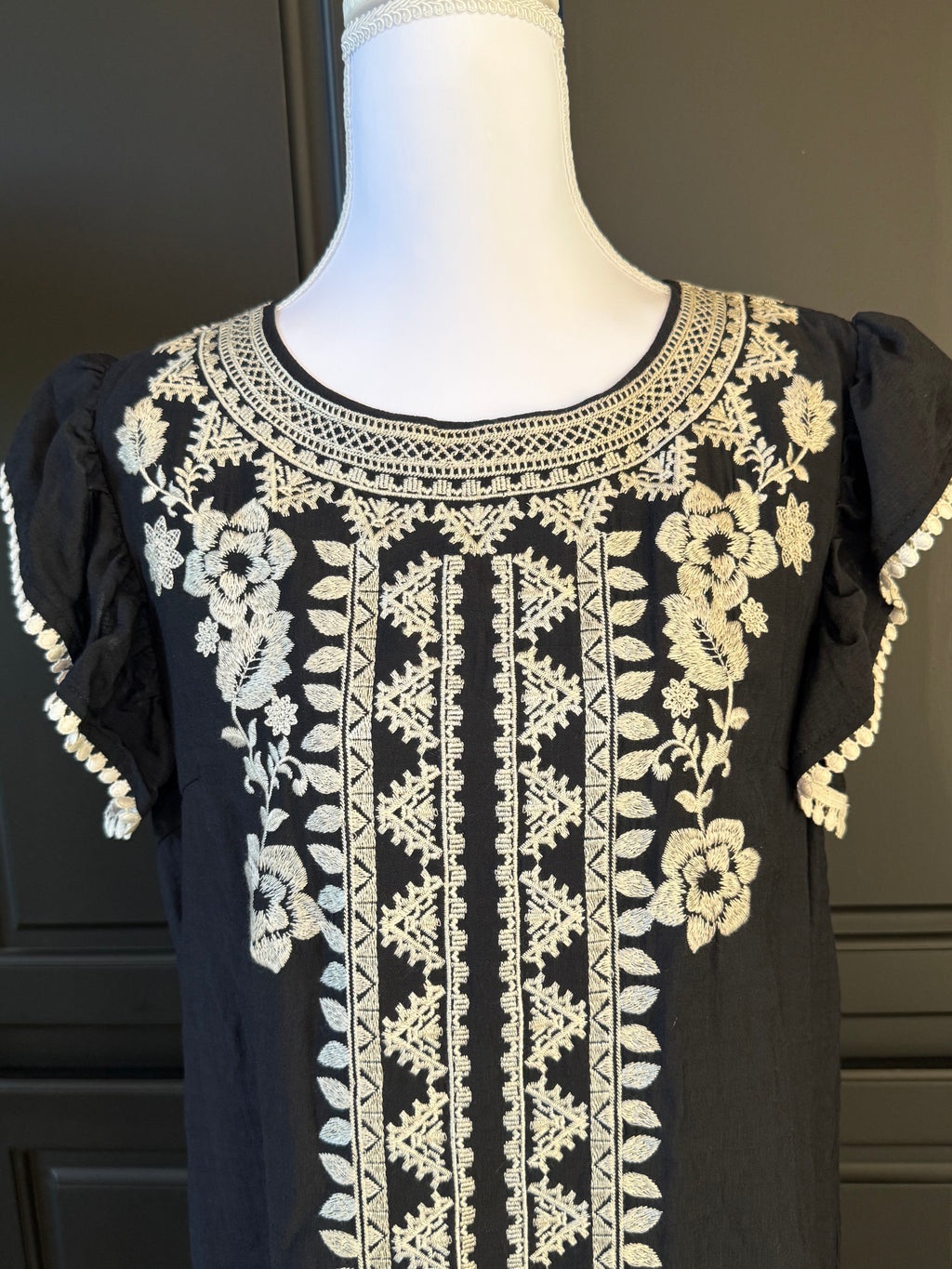 Black Embroidered Midi Dress