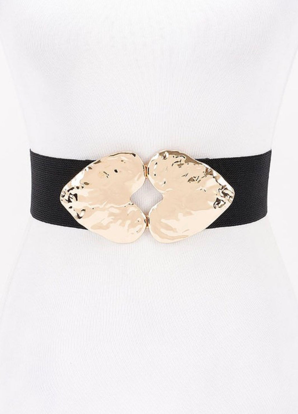 Double Heart Buckle Stretch Belt – Black & Gold