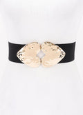 Double Heart Buckle Stretch Belt – Black & Gold