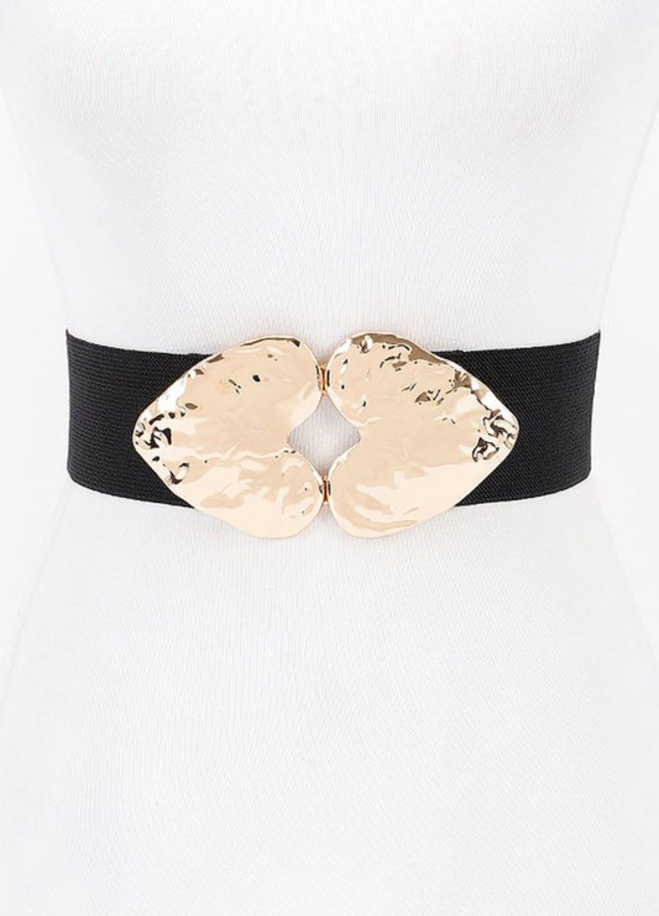 Double Heart Buckle Stretch Belt – Black & Gold