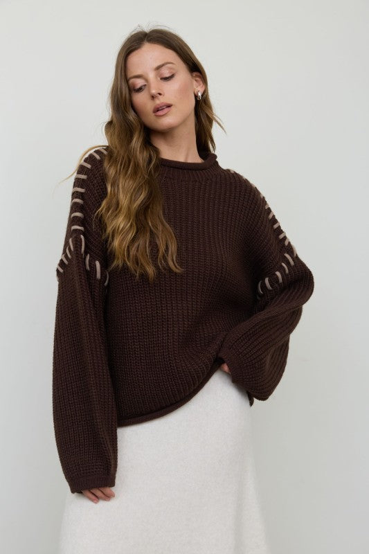 Chocolate Brown Contrast Stitch Sweater