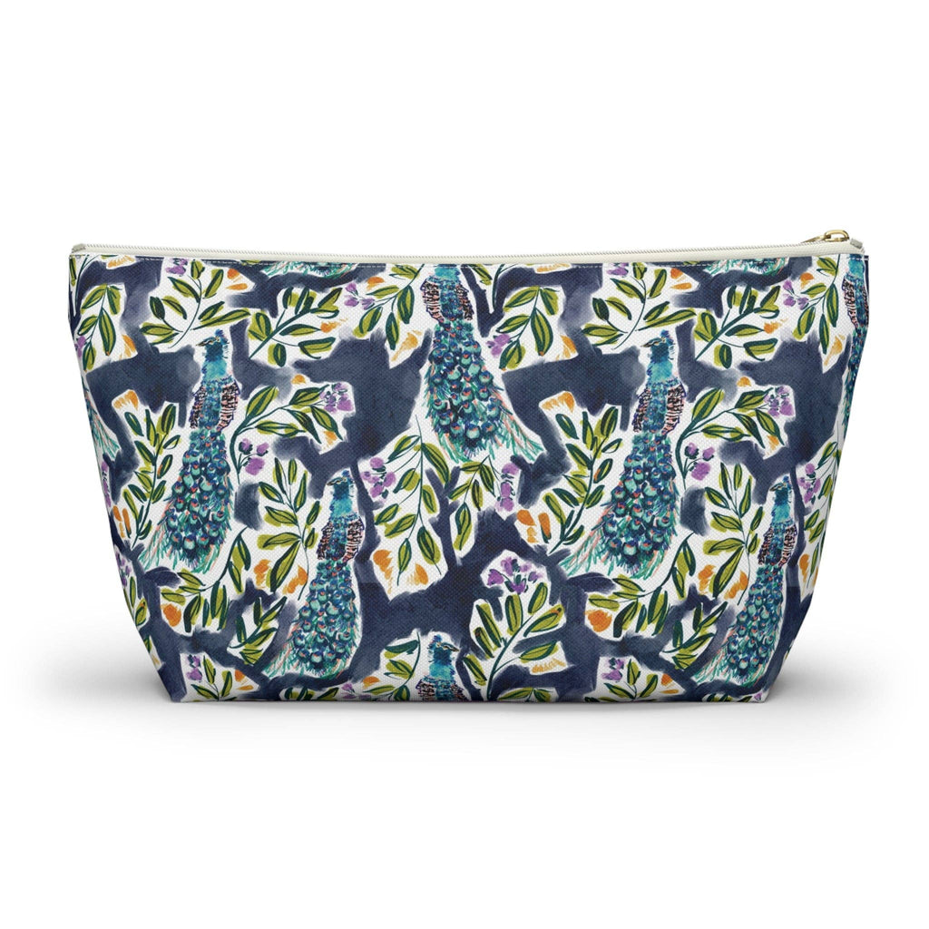 Britt Mills Peacock Garden Mahjong Tile Pouch: White zipper / Large