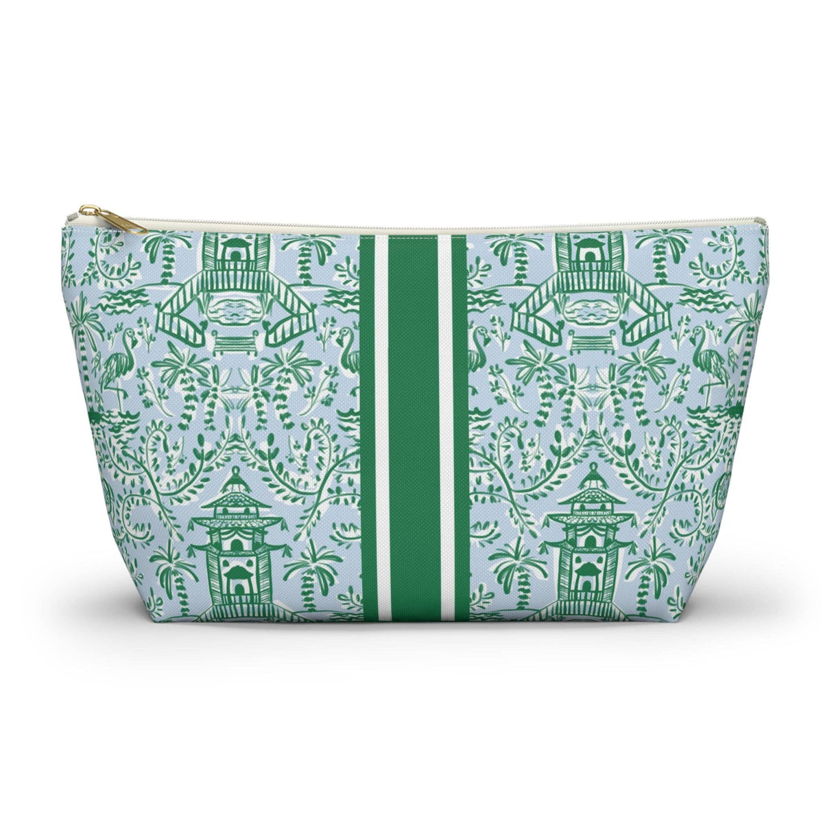 Britt Mills Chinoiserie Palms Mahjong Tile Pouch: White zipper / Large