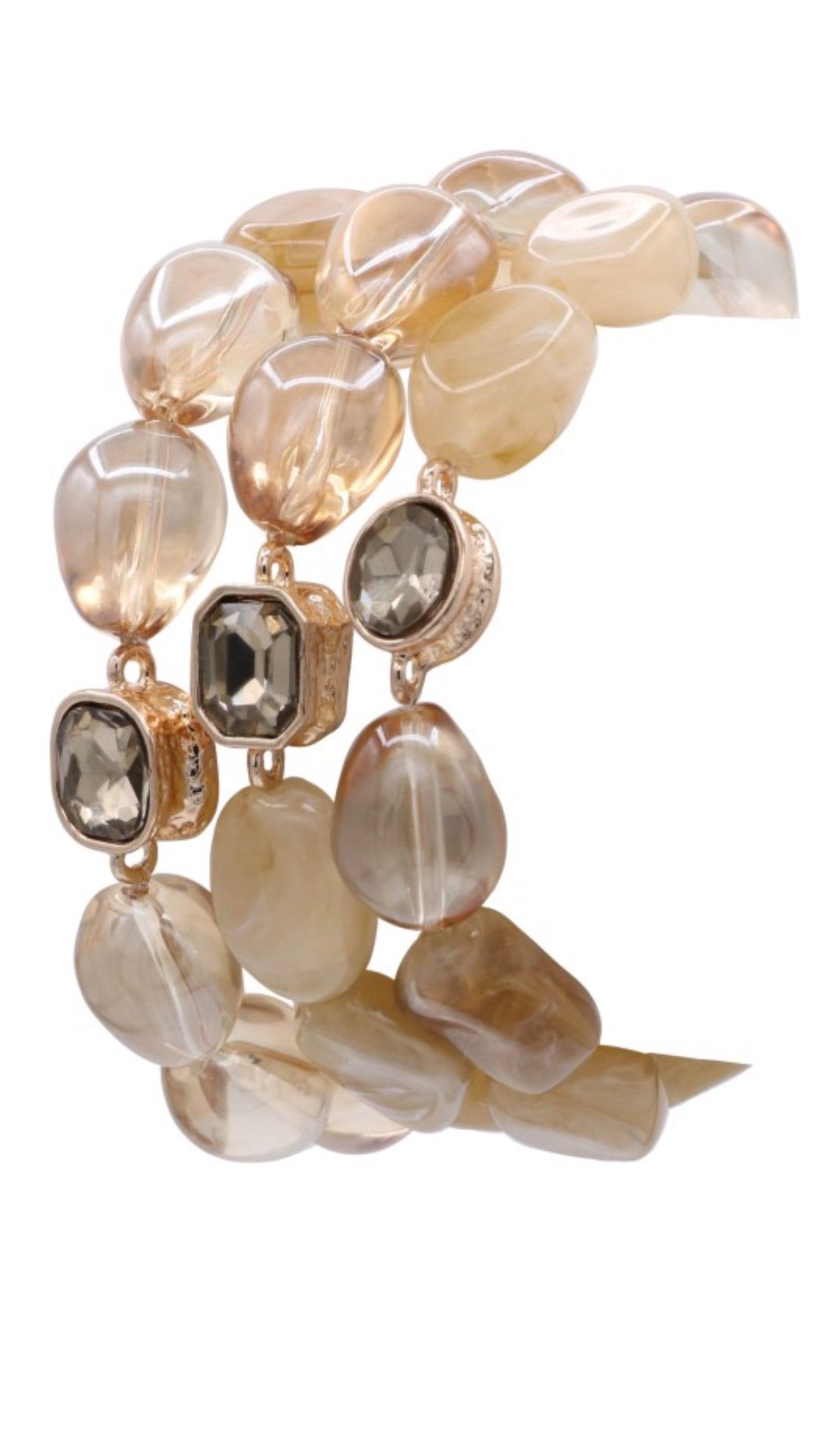 Multi-Layer Acrylic Stone & Jewel Accent Bracelet – Nude