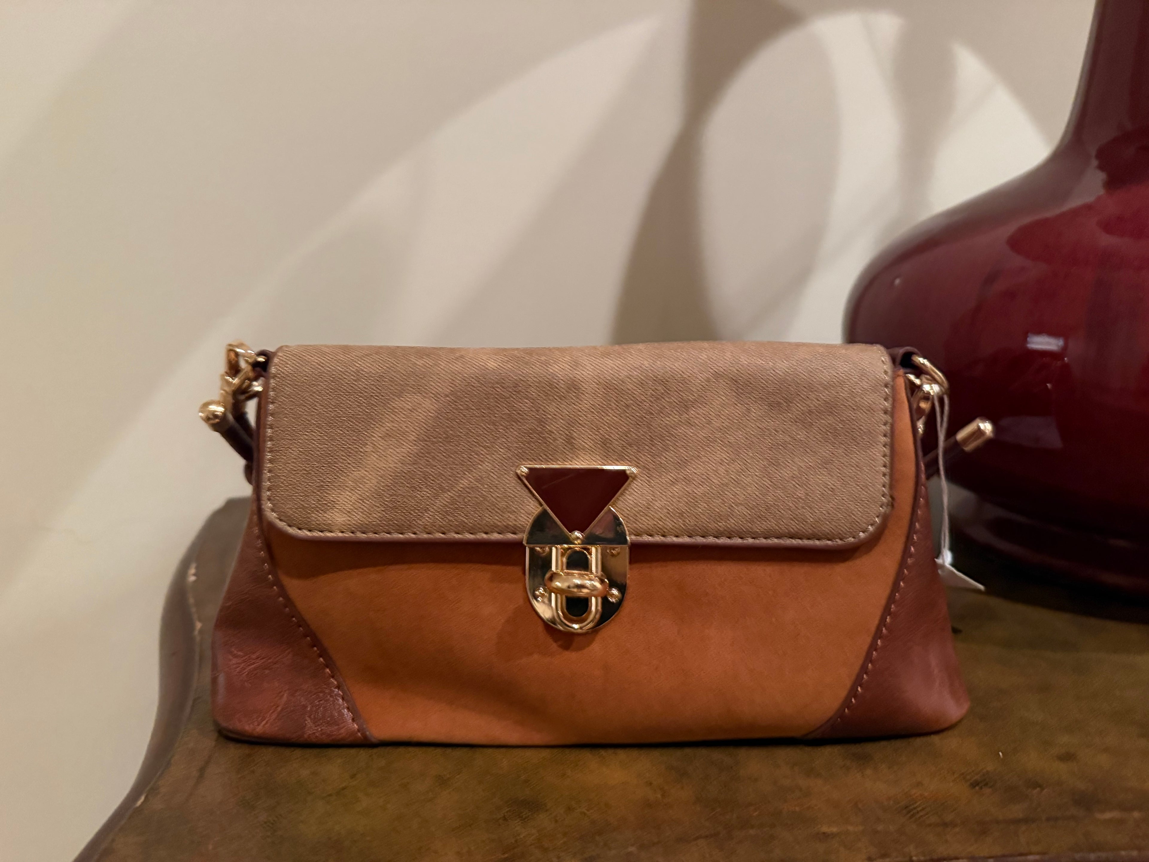 Color Block Snap Buckle Purse in Brown