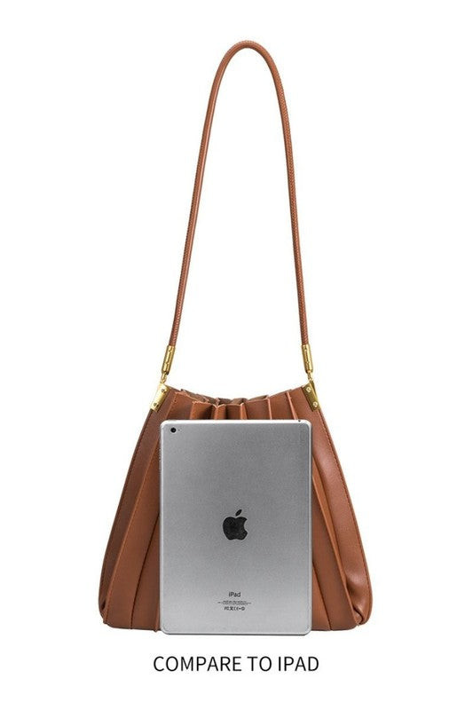 Camel Pleated Vegan Suede Shoulder Bag