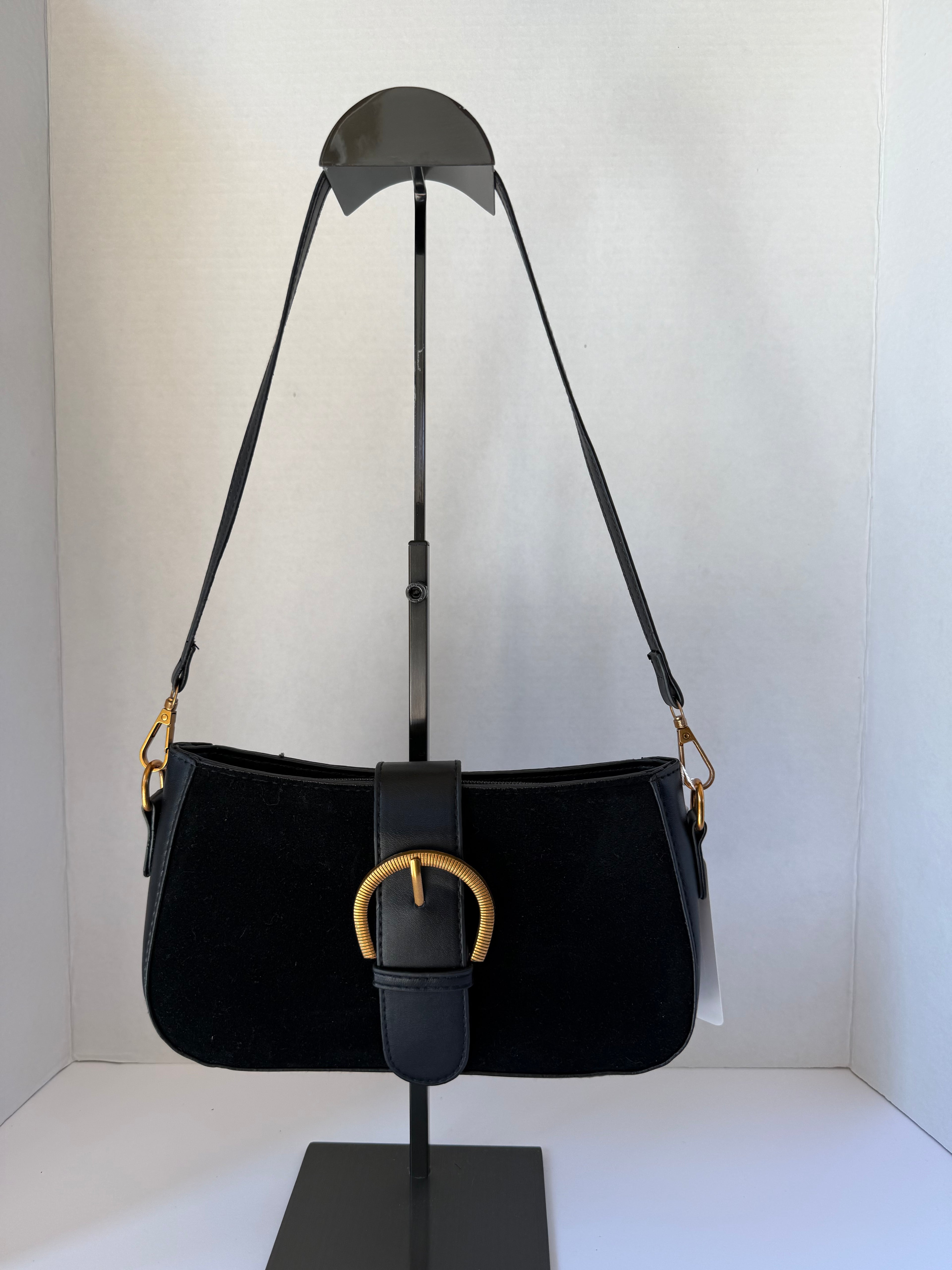 Circle Buckle Suede Square Purse in Black