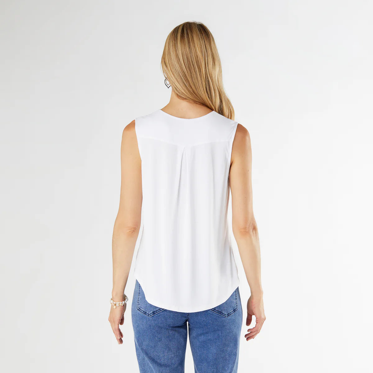 White Pleat Back V-Neck Tee