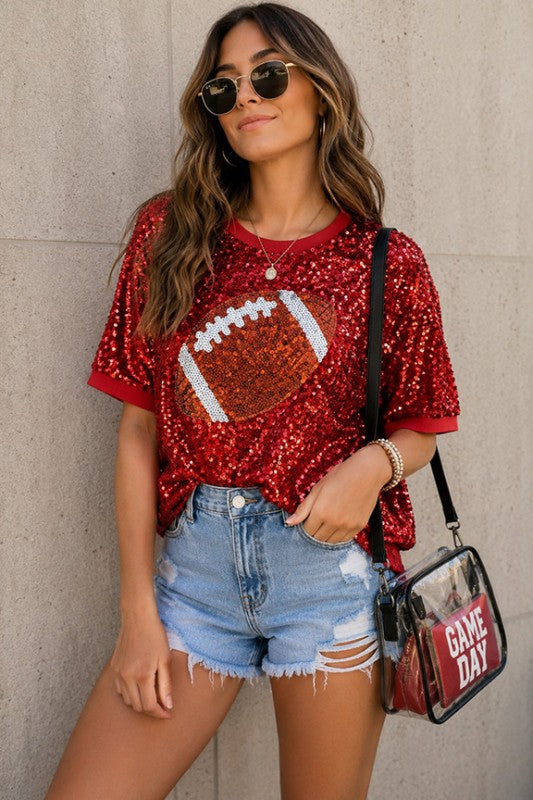 Sequin Football Game Day Top