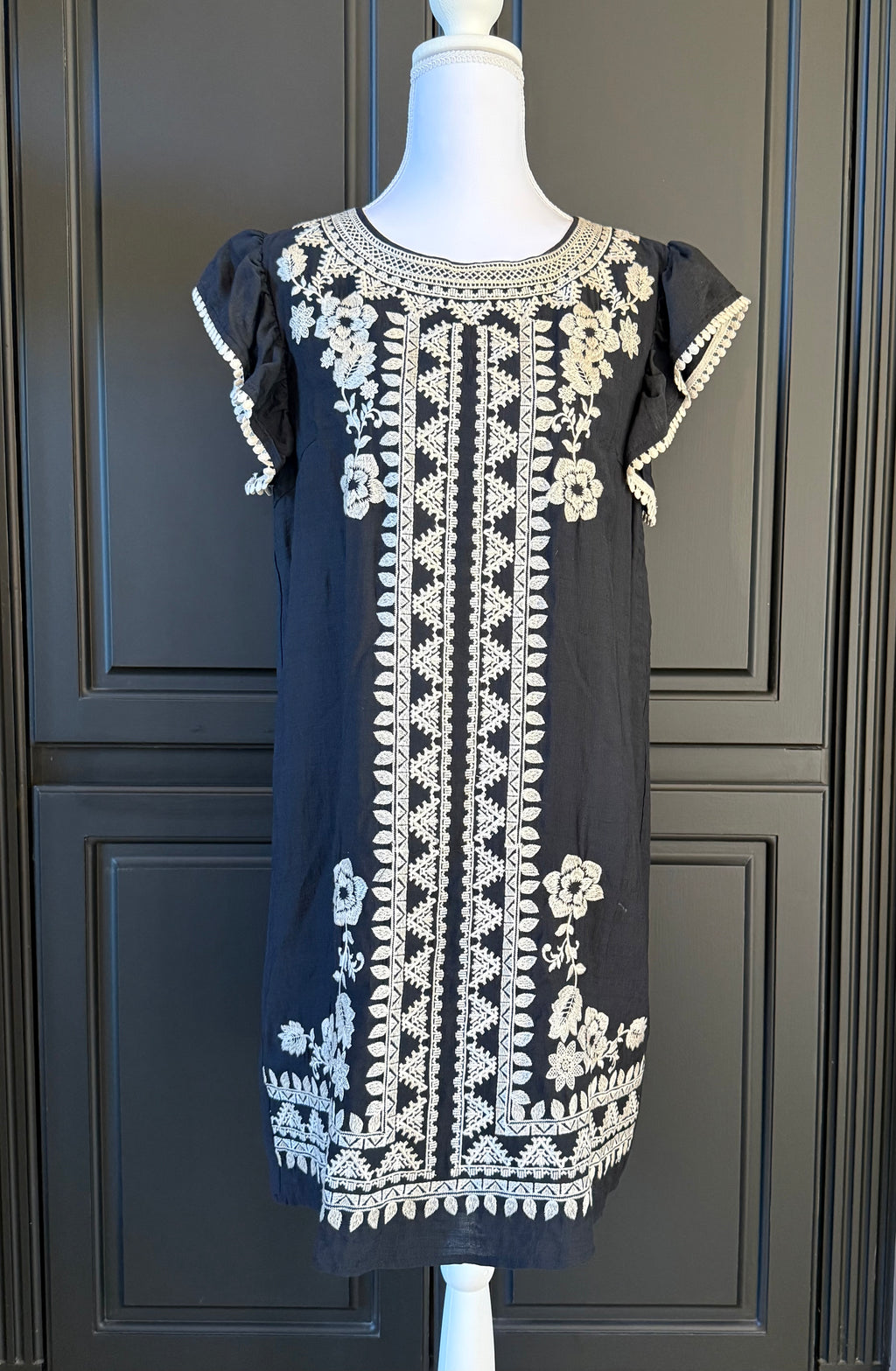 Black Embroidered Midi Dress