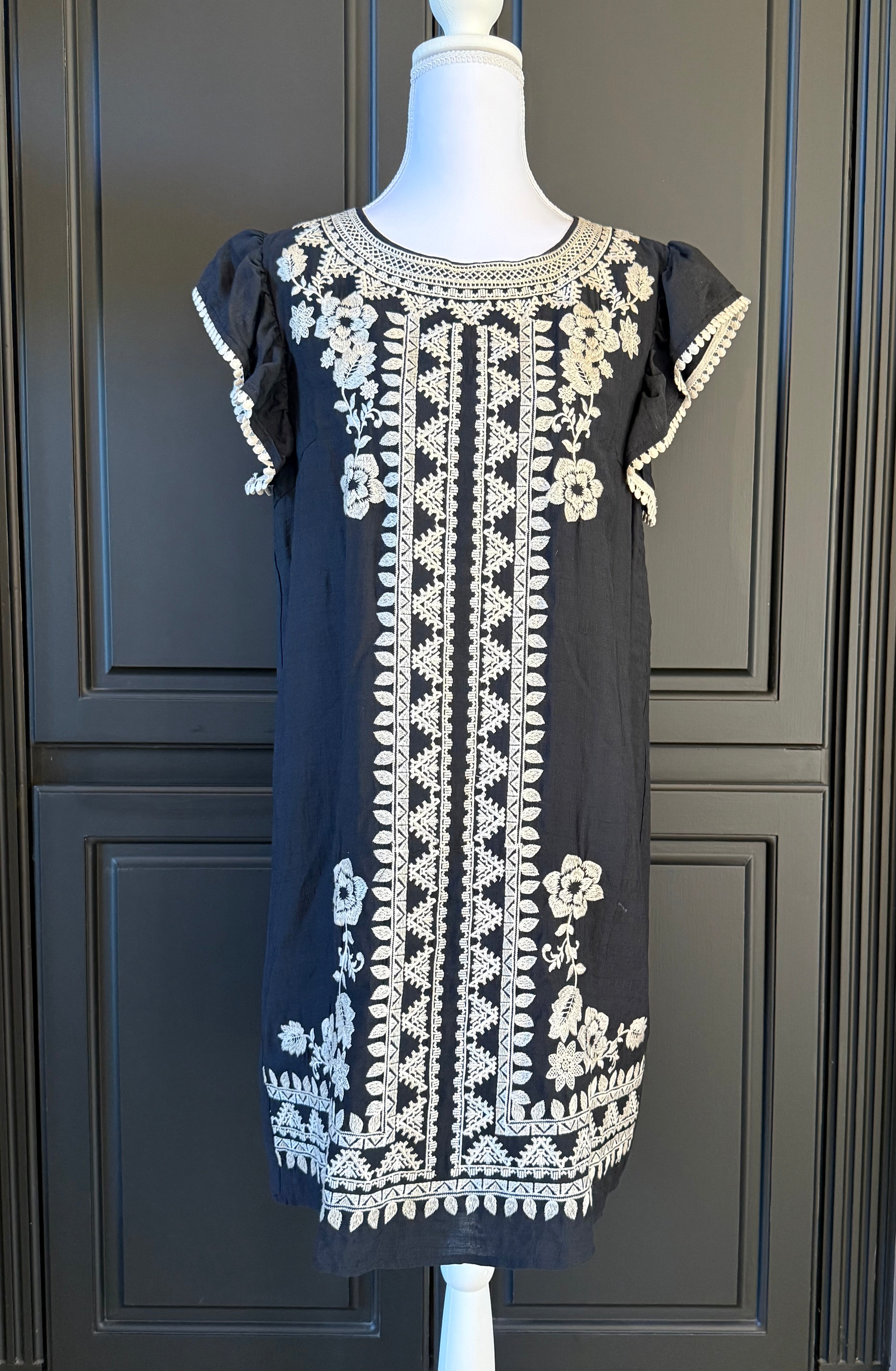 Black Embroidered Midi Dress