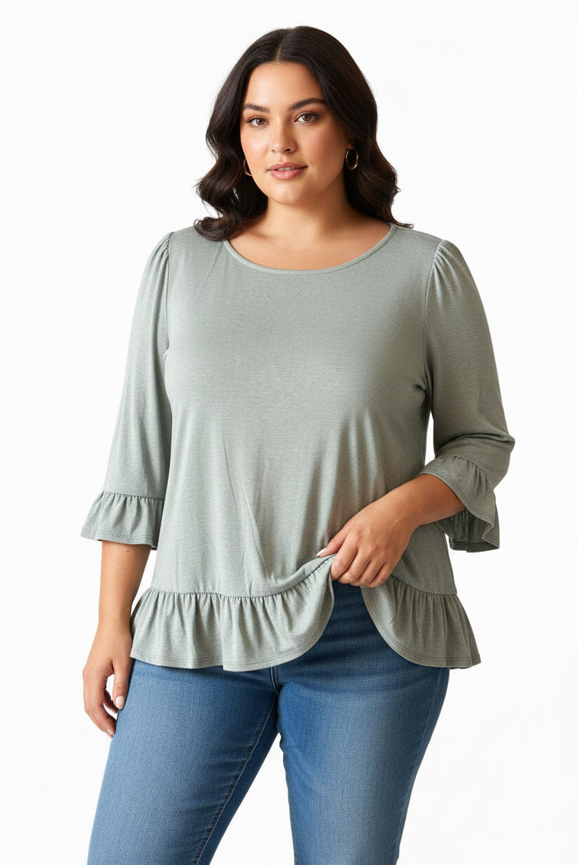 Olive Ruffle-Hem Babydoll Top