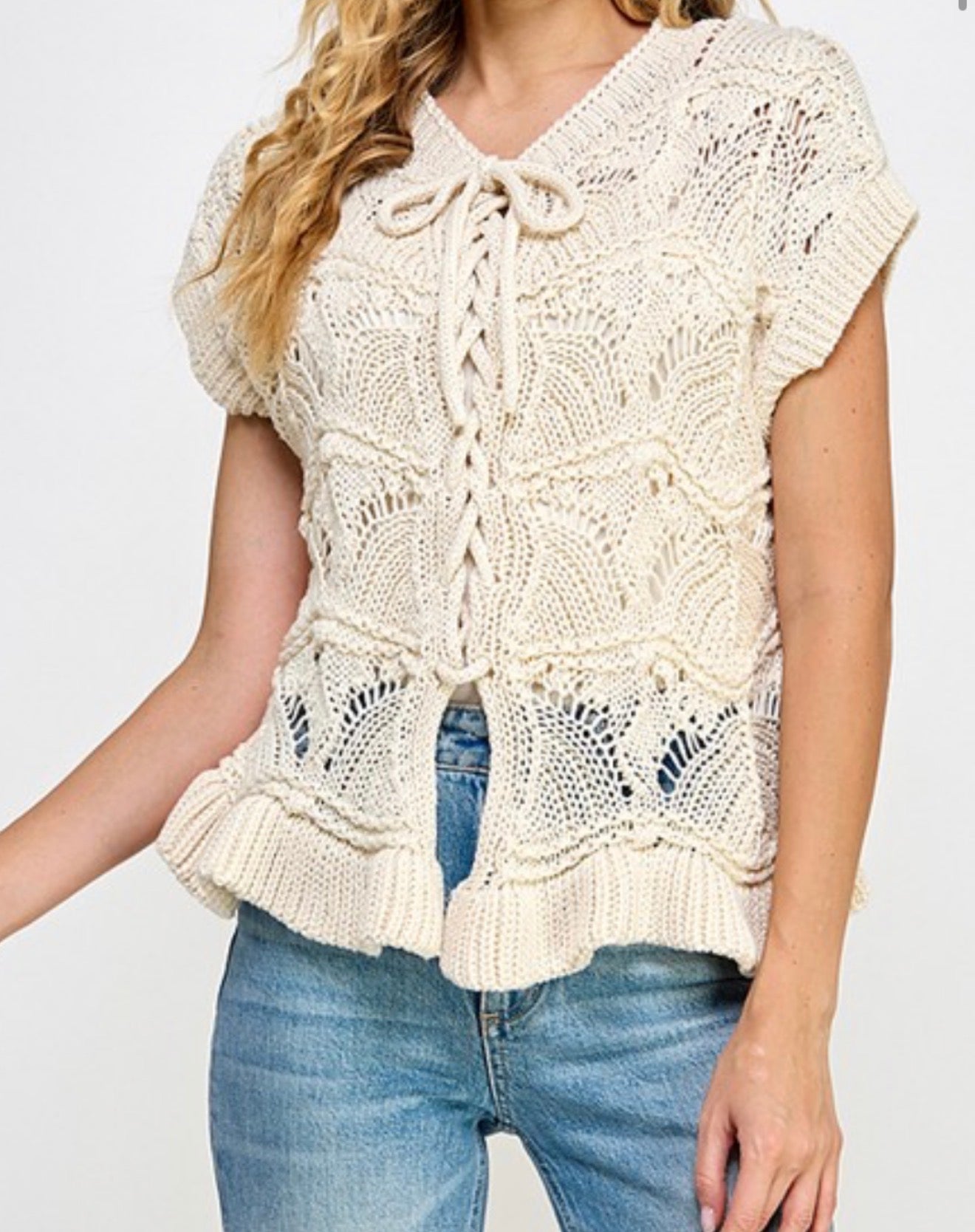 Lace Pointelle Top – Cream