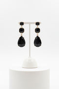 Triple Drop Black Crystal Earrings | Gold Tone