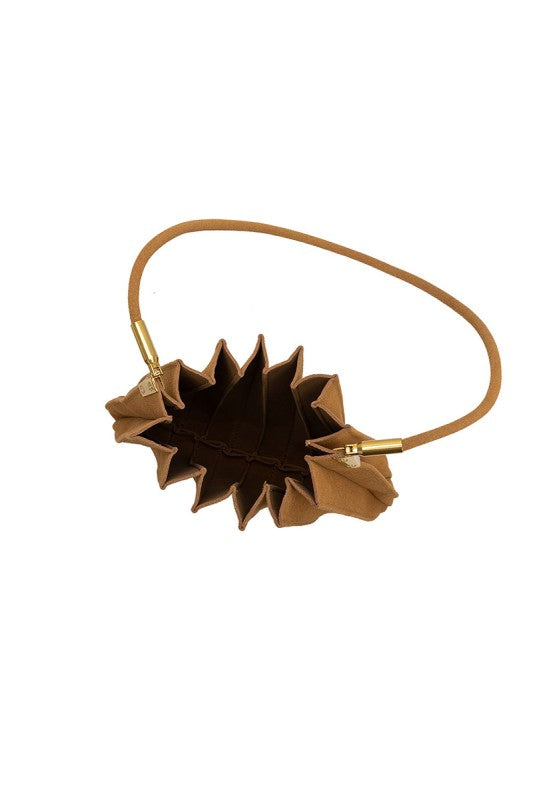 Camel Pleated Vegan Suede Shoulder Bag