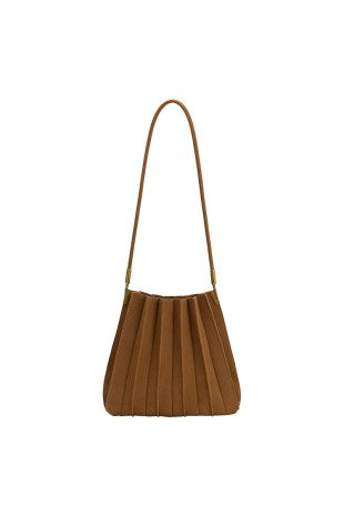 Camel Pleated Vegan Suede Shoulder Bag