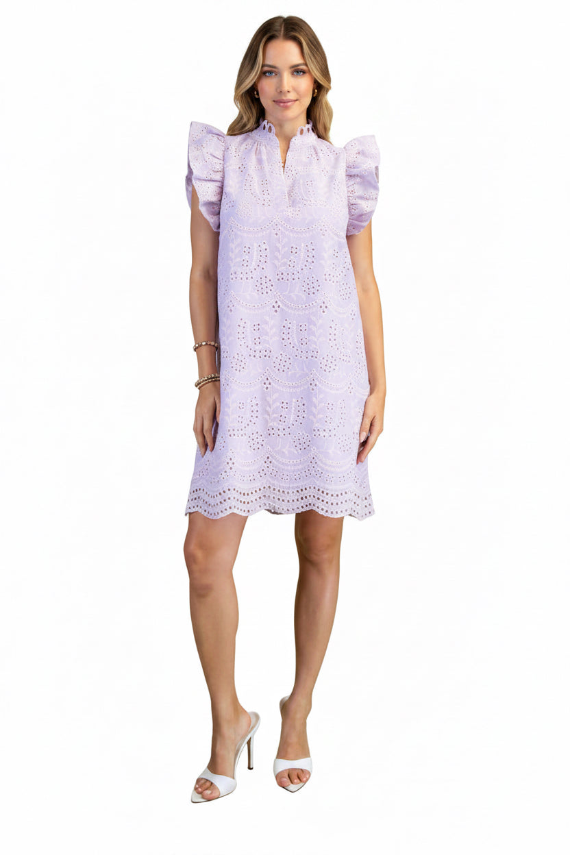 Lilac Eyelet V-Neck Mini Dress