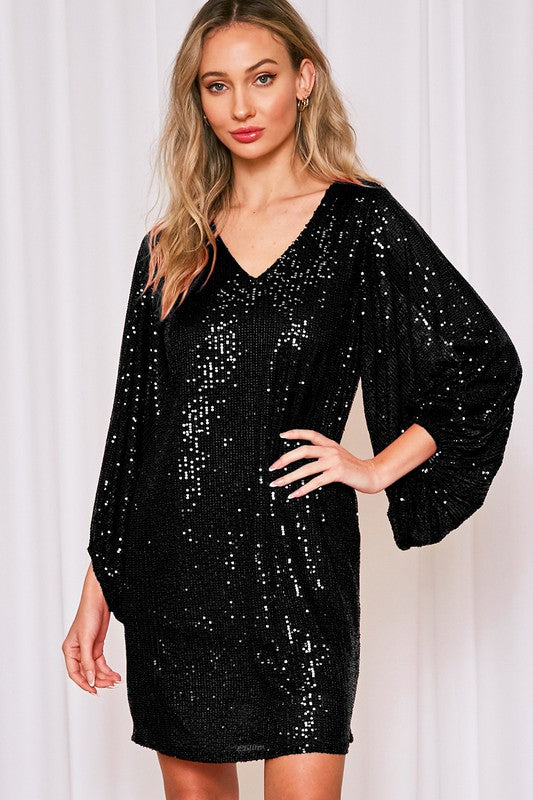 Black Sequin Mini Dress