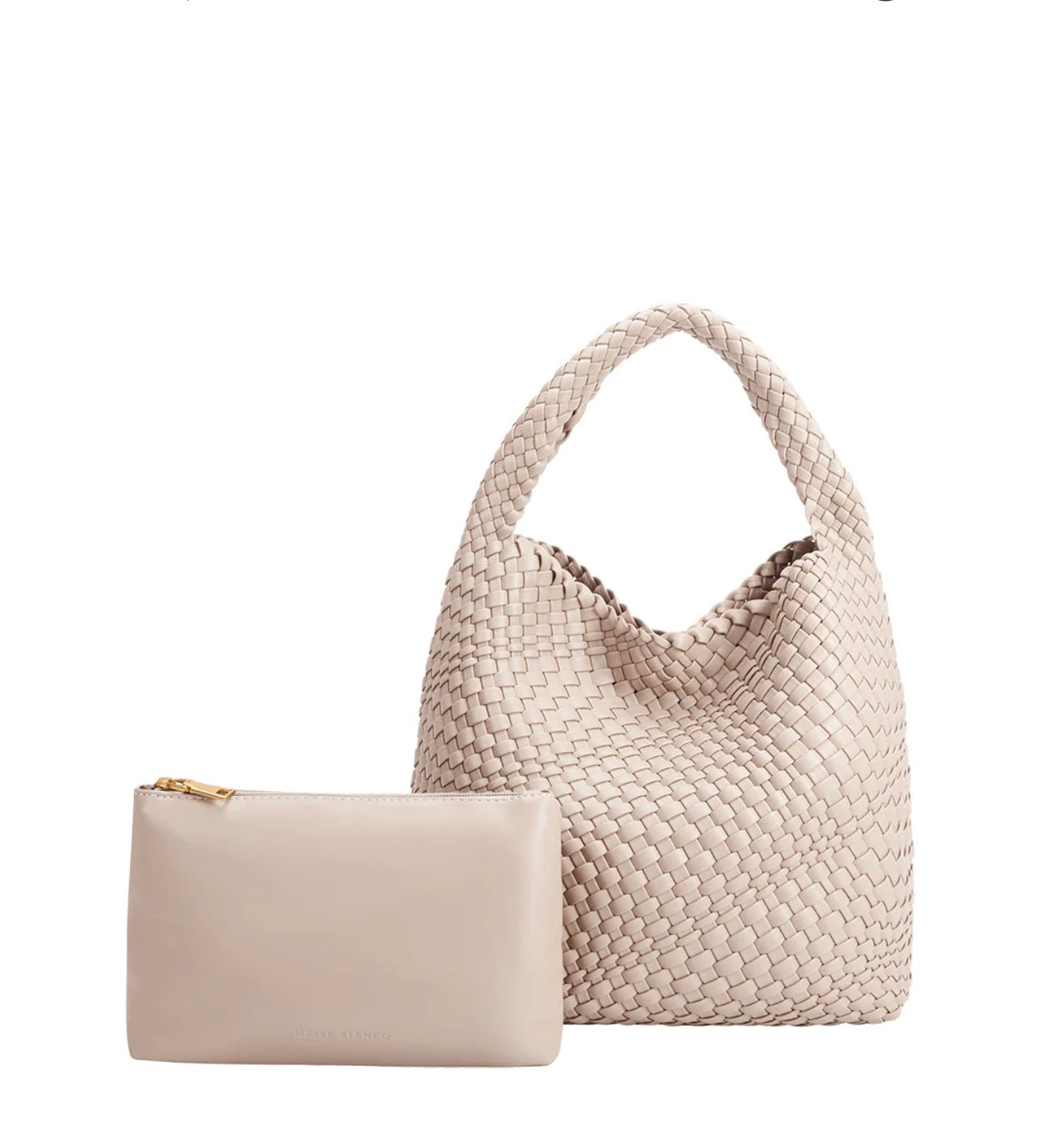 Woven Hobo Bag in Beige with Cosmetic Pouch