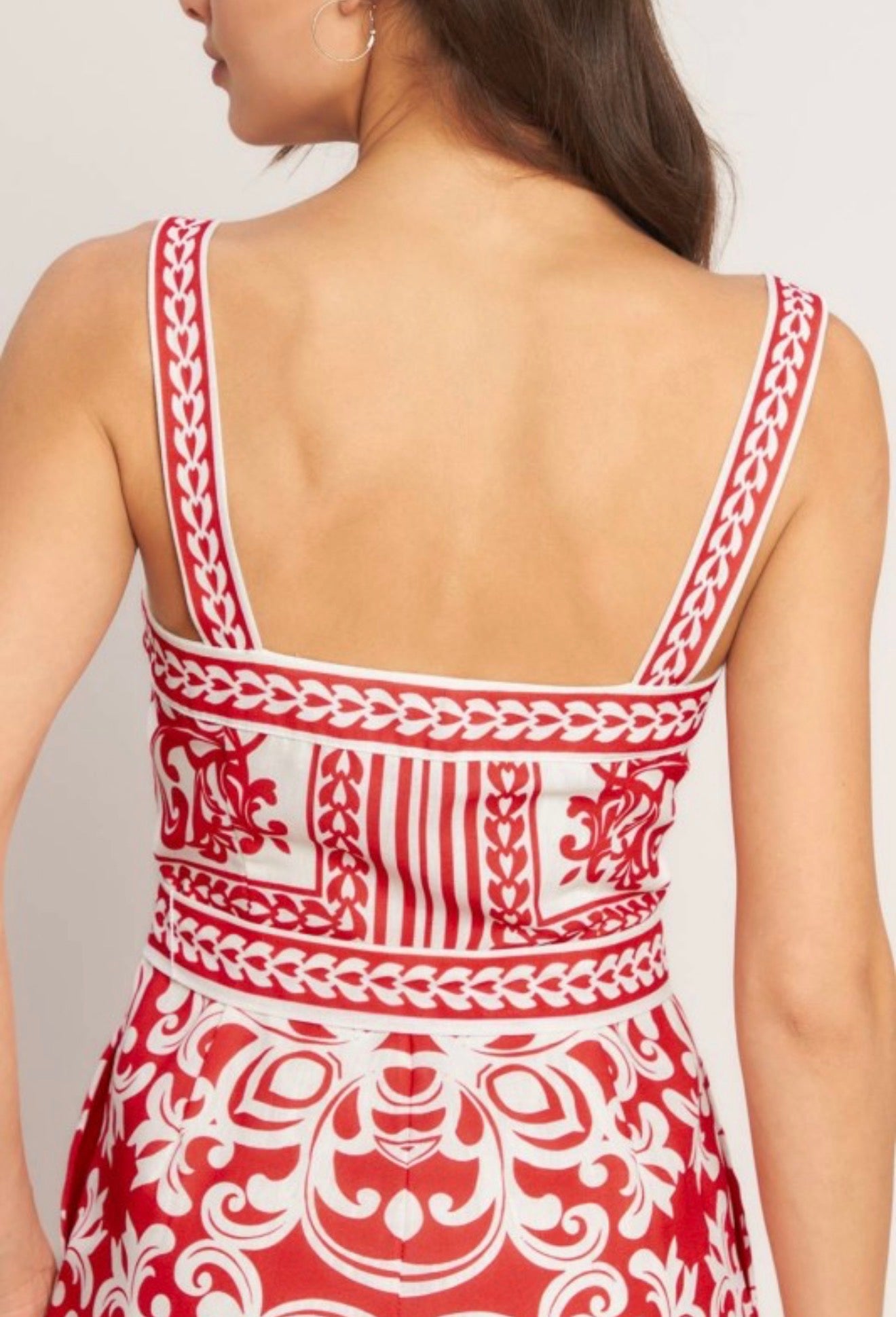 Red Printed Belted Romper