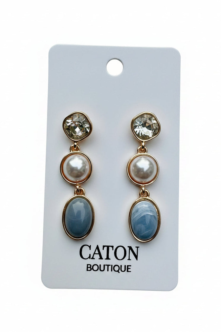 Pearl Layered Triple Stone Drop Earrings