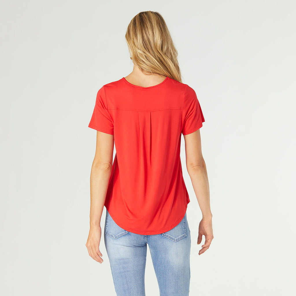 Coco Pleat Back Tee in Tango Red