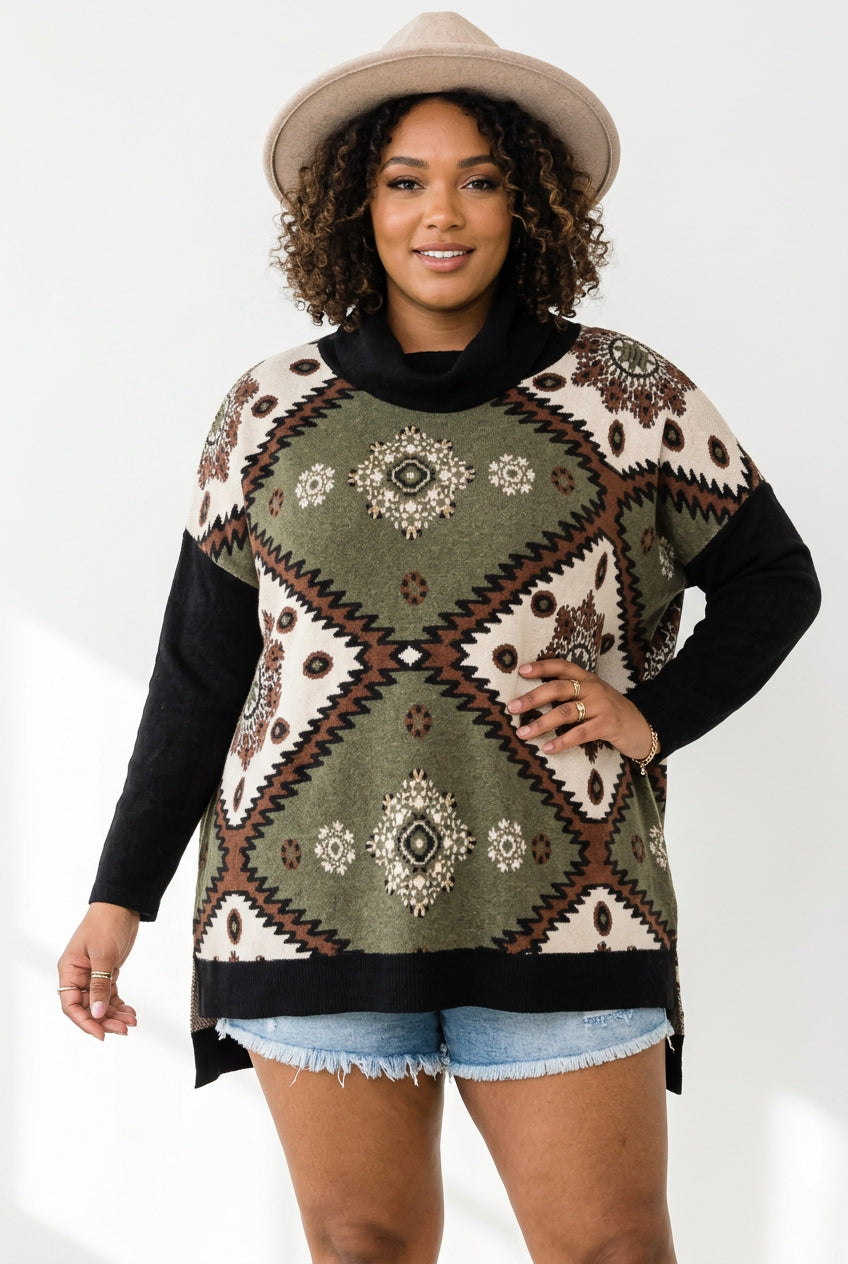 Olive & Cream Medallion Print Sweater