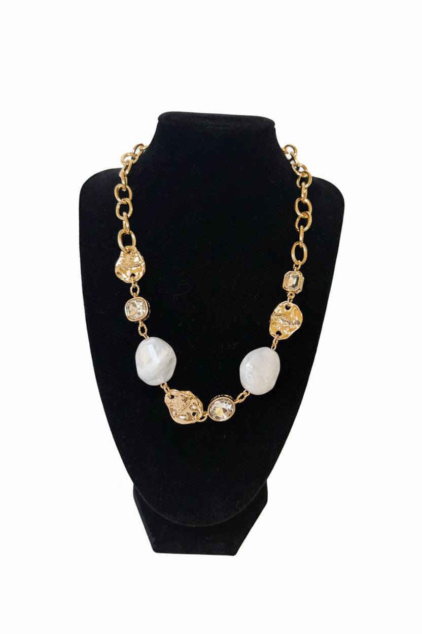 Faceted Clear Stone & Acrylic Bead Chain Necklace – Ivory