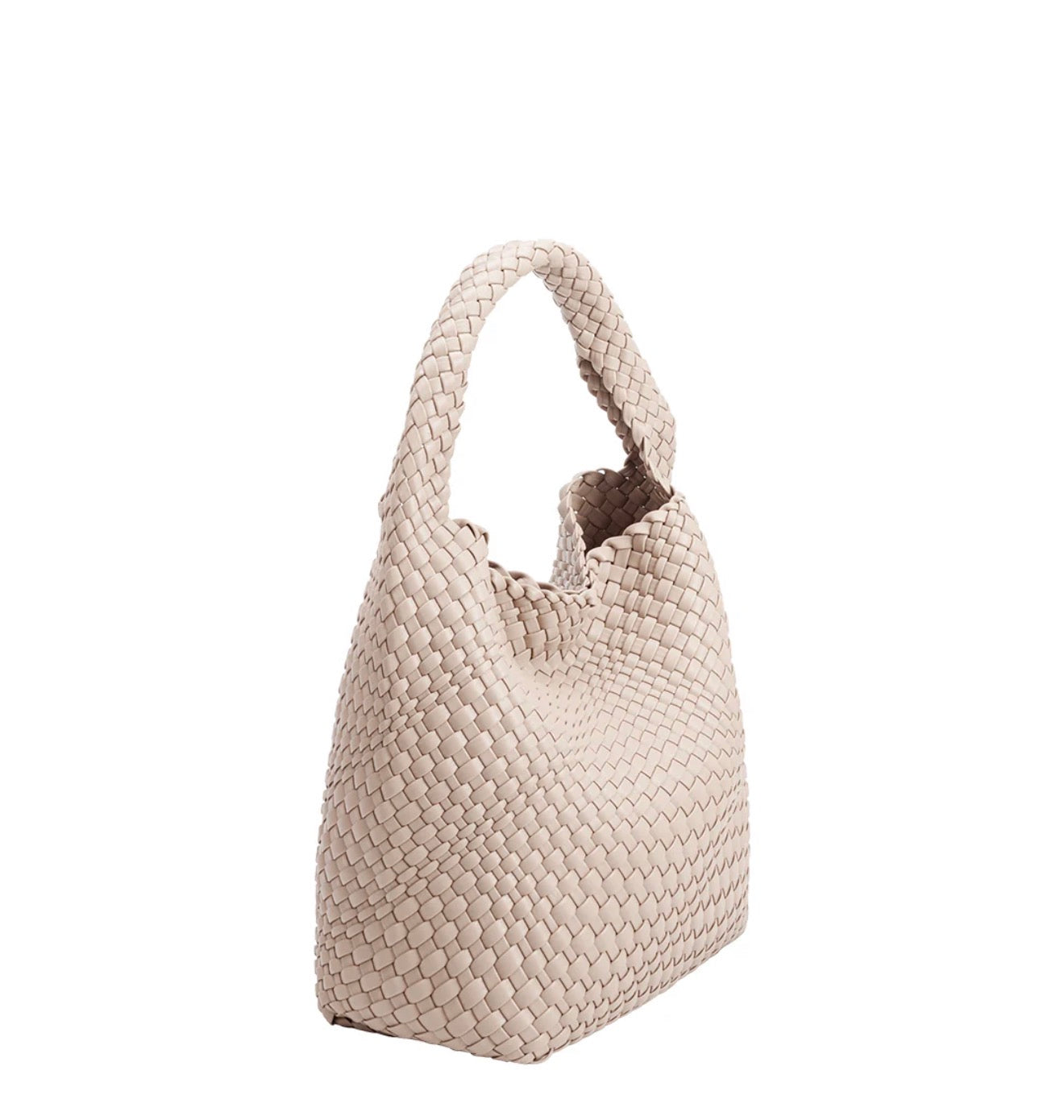 Woven Hobo Bag in Beige with Cosmetic Pouch