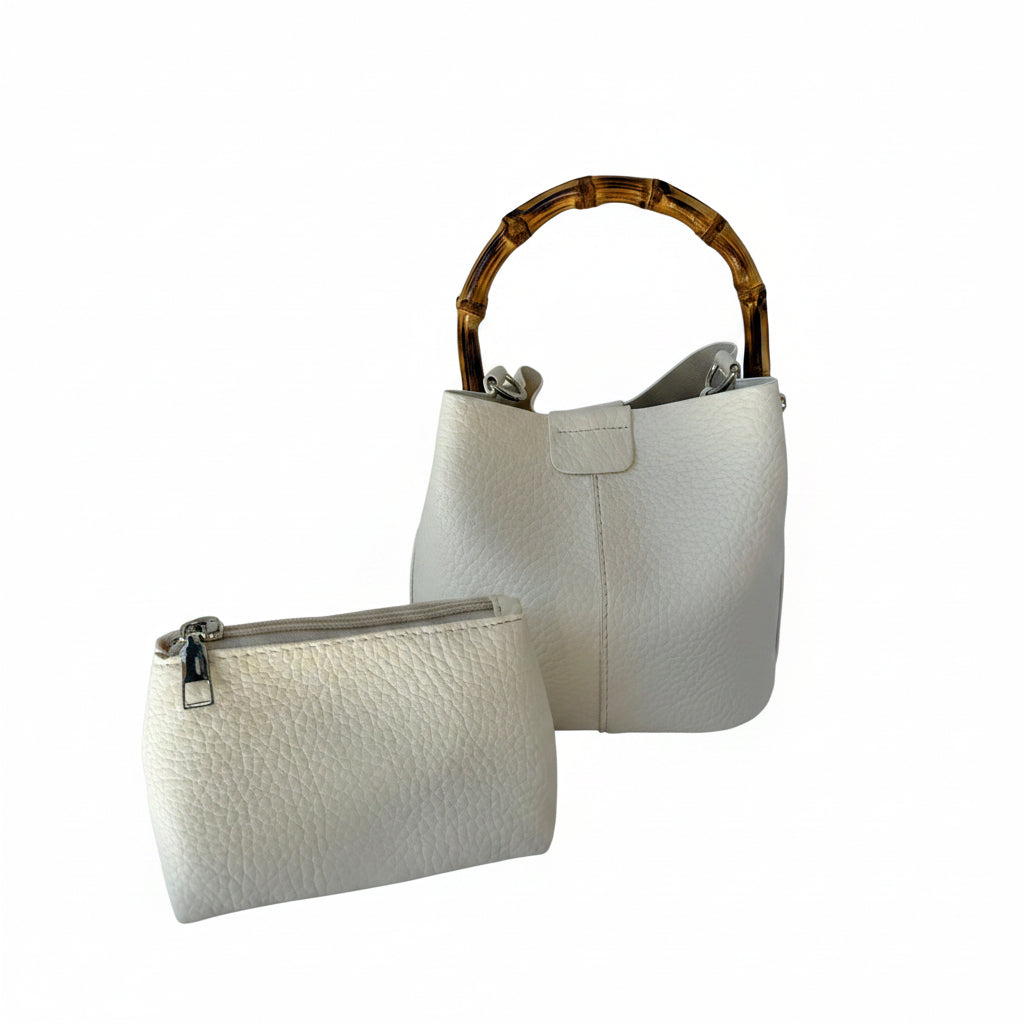Bamboo Handle Purse – White