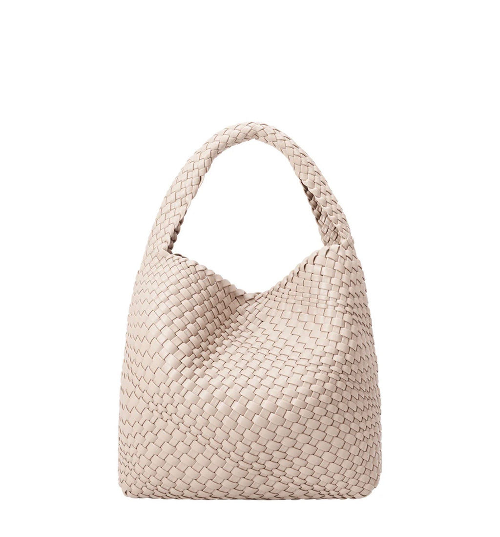 Woven Hobo Bag in Beige with Cosmetic Pouch