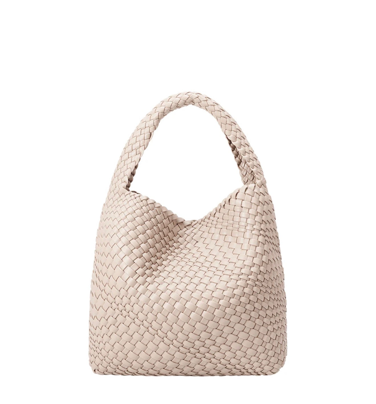 Woven Hobo Bag in Beige with Cosmetic Pouch