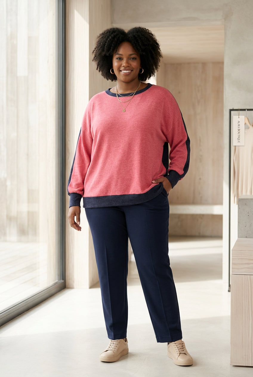 Pink & Navy Colorblock Sweater
