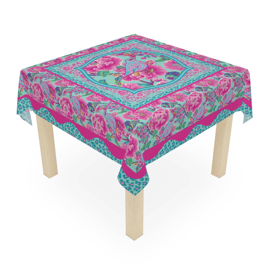 Birdie Blossom Pink & Turquoise Mahjong Tablecloth