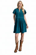 Flutter Sleeve Mini Dress in Teal