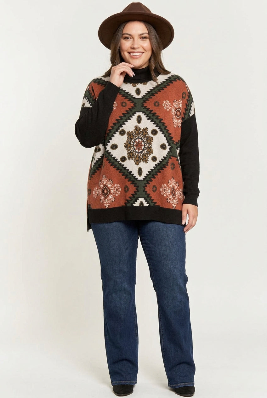 Rust & Cream Medallion Print Sweater
