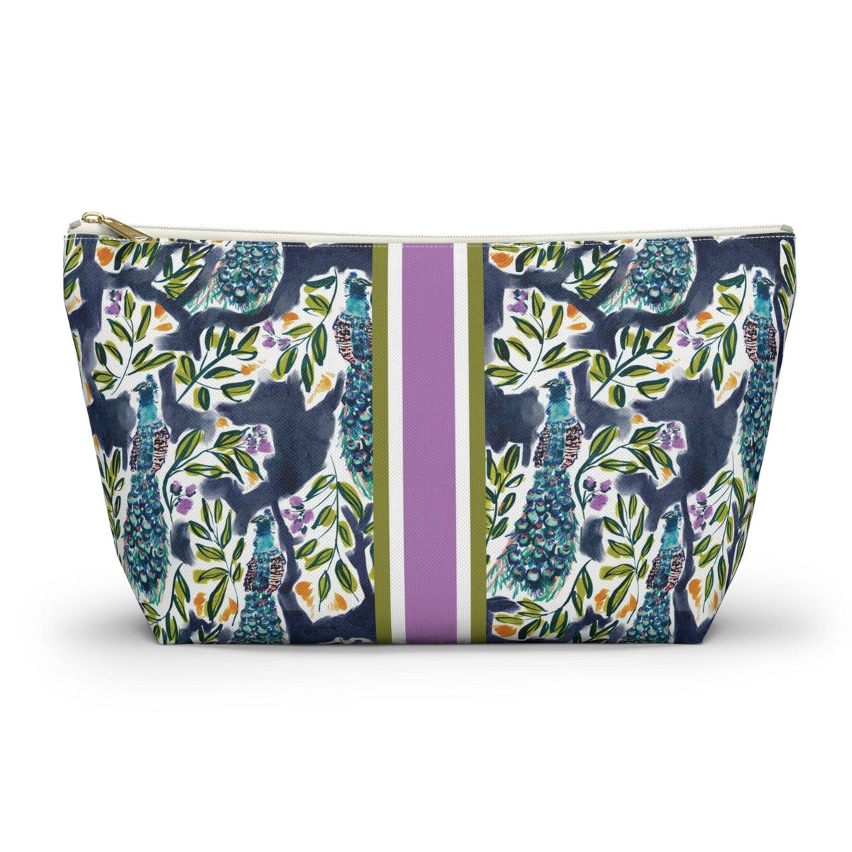 Britt Mills Peacock Garden Mahjong Tile Pouch: White zipper / Large