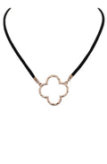 Quatrefoil Pendant Faux Leather Necklace – Gold & Black