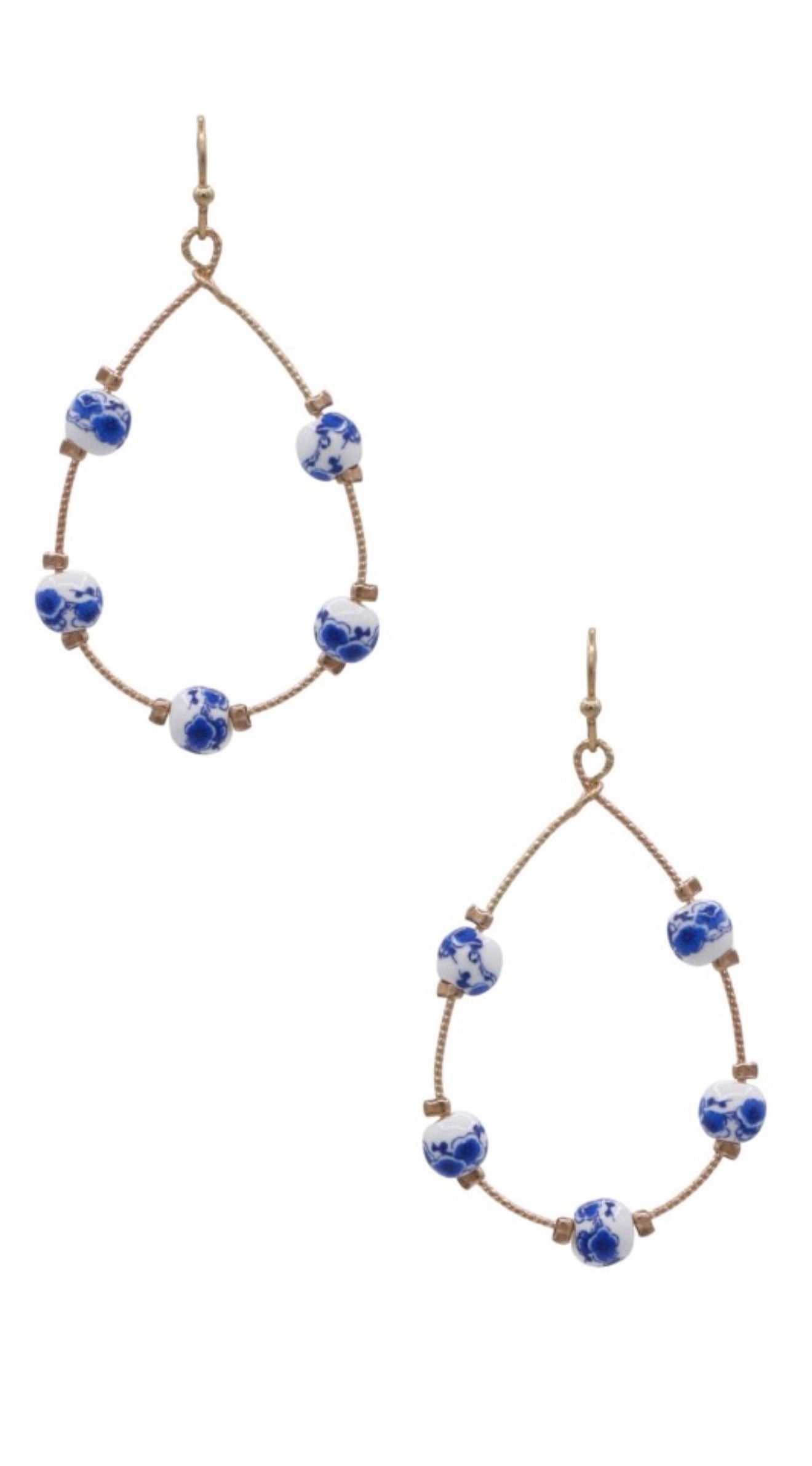 Porcelain Bead Teardrop Earrings – Blue & White