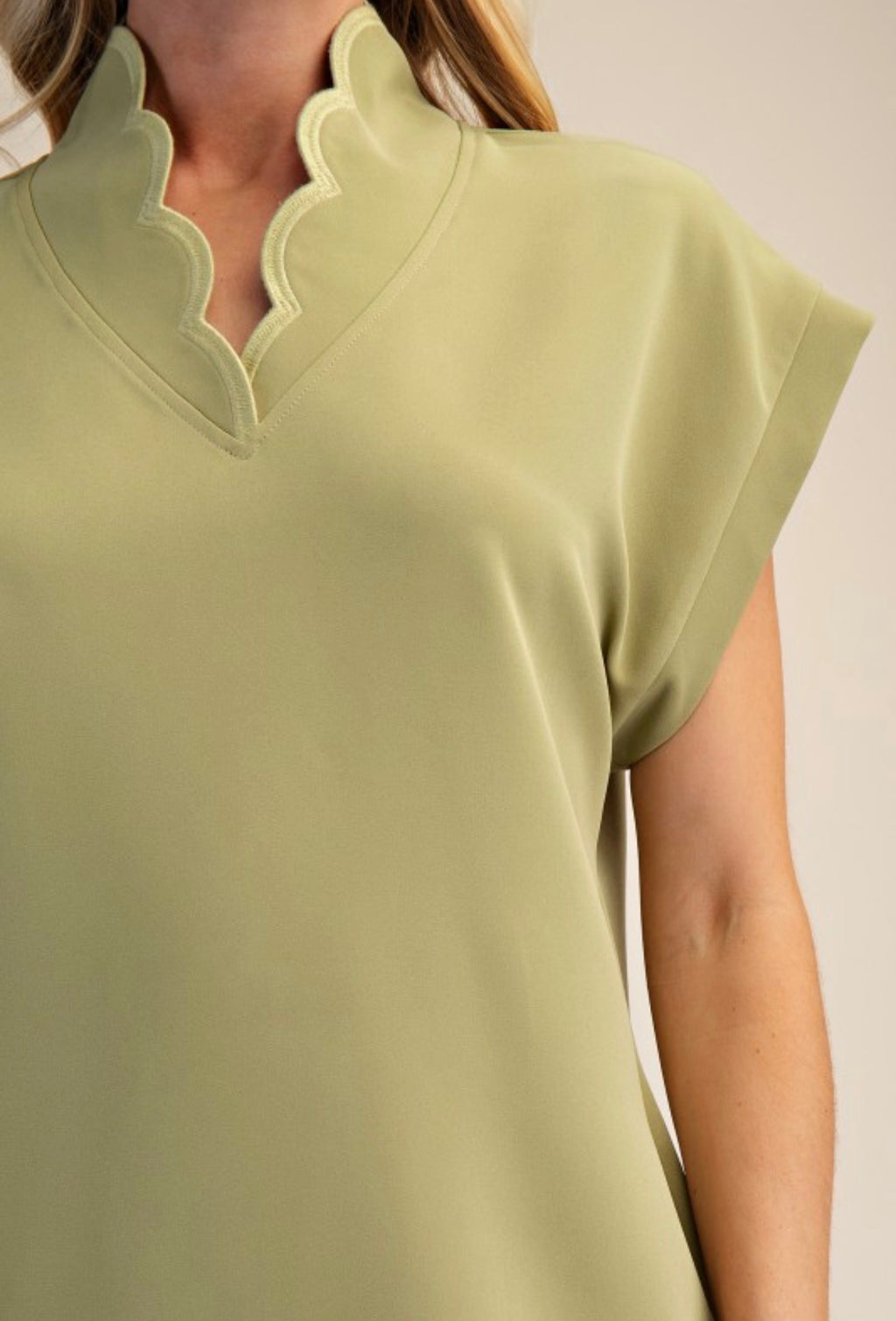 Scallop V-Neck Dress in Sage