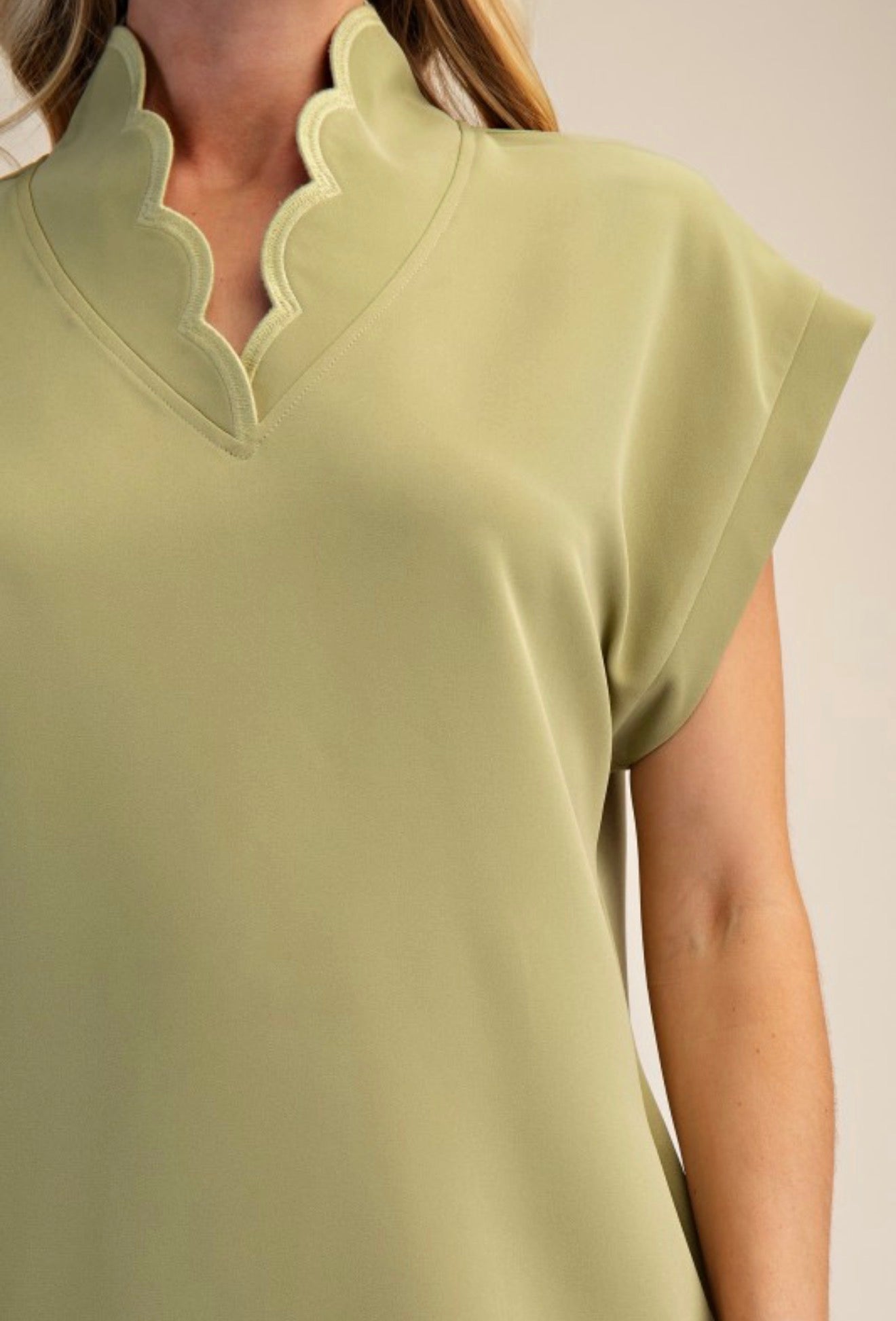 Scallop V-Neck Dress in Sage