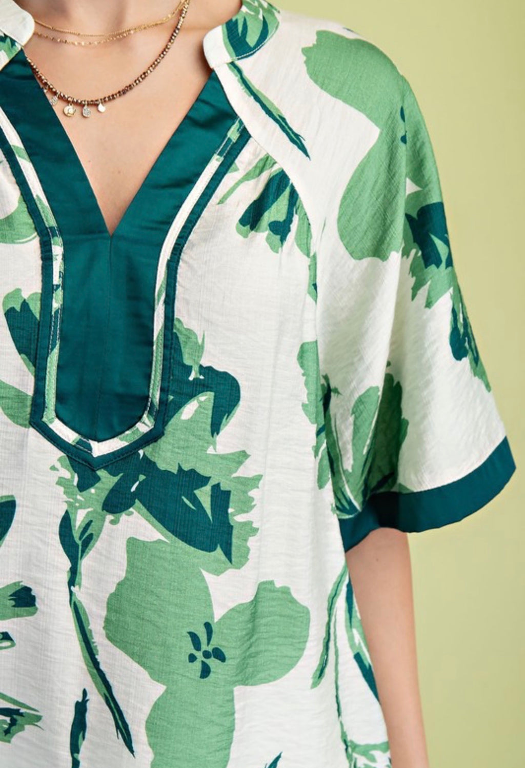 Sage Green Floral Satin Border Top