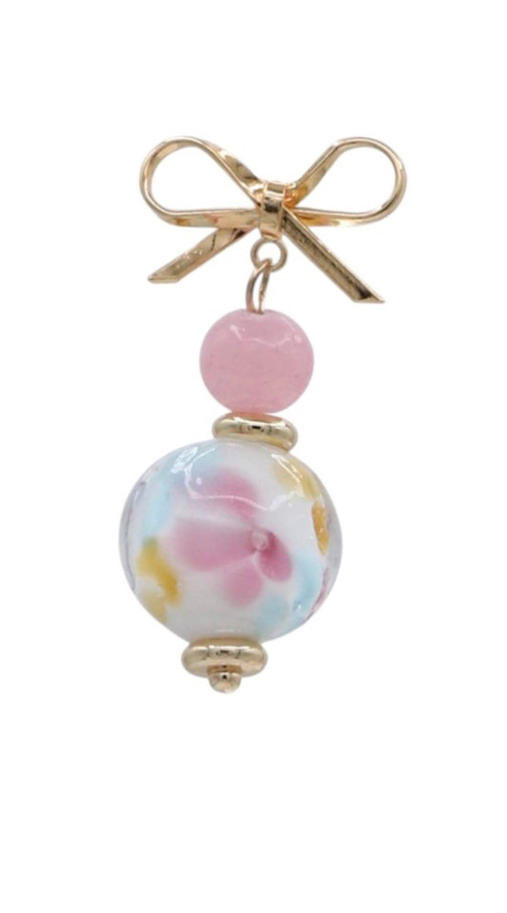Bow Tie Glass Bead Dangle Earrings – Pink