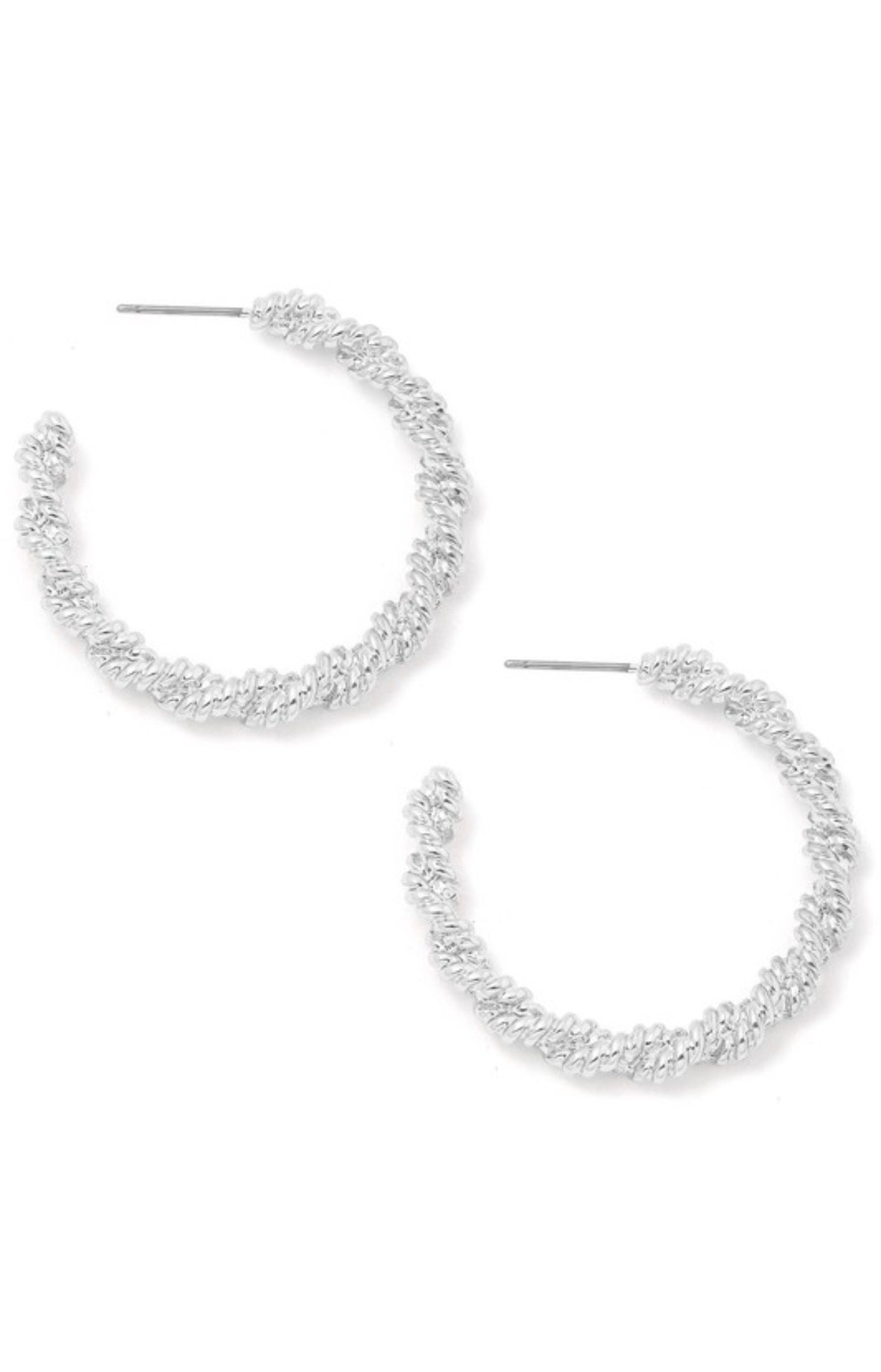 Metallic Rope Chain Hoop Earrings in Silver